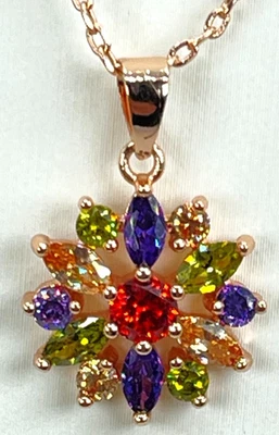 Collar Bamoer Tono Oro Rosa Multicolor Cristal Flor 16" + 2" Extensión Foto 1 de 4