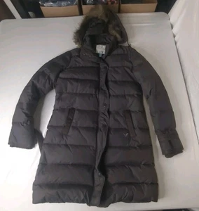 American Eagle Outfitters Women’s L Black Down Puffer Parka Coat Faux Fur Hood - Picture 1 of 4