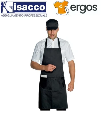 Isacco GREMBIULE Pettorina 70x90 Tasca Nero Bar Ristoranti Cameriere Chef Pub - Immagine 1 di 2