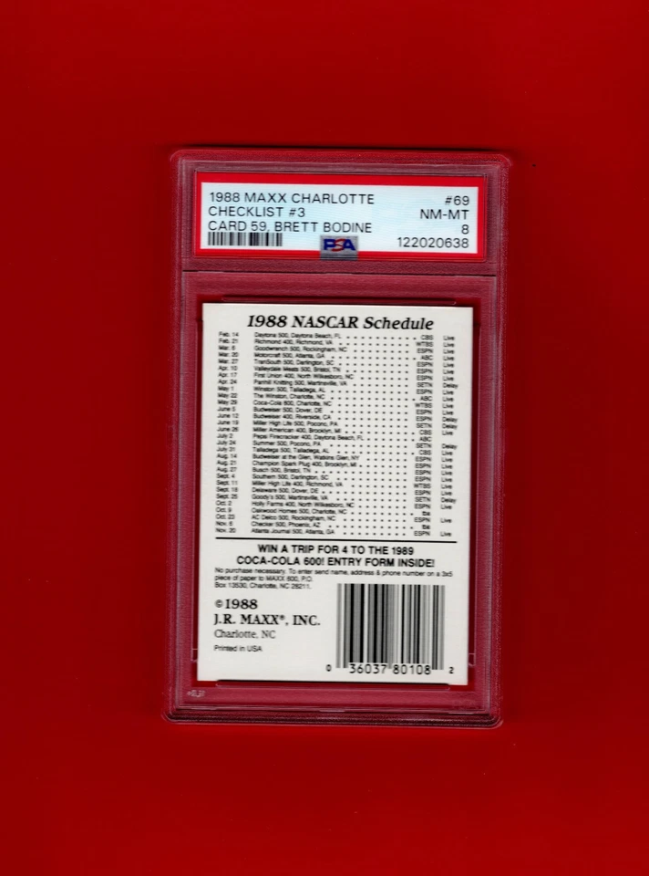 1988 Maxx (Char)  #69 Checklist #3  cd# 59 Brett Bodine PSA 8 $$$$ - Image 1 of 2