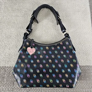 Dooney & Bourke Bag Lucy Signature Logo Black Shiny It Bag Rainbow - Picture 1 of 13