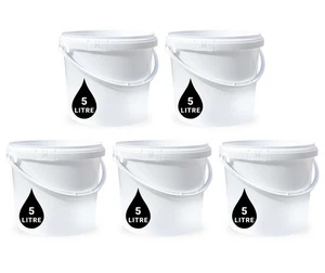 5 x 5 L contenedor de almacenamiento de cubo tapa de bañera mango de plástico alimentación para mascotas GRADO ALIMENTICIO - Imagen 1 de 5