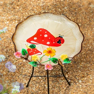 Garden of Wonder Birdbath, Metal Sculpted Edge Bird Bath, Flowers & Mushrooms, 1 - Picture 1 of 4