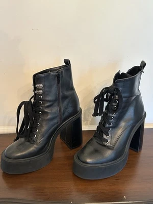 MUJER GIANNI BINI Cuero Negro Plataforma/Tacón bloque/Botas/Cordones/Crebilla 8 Foto 1 de 4