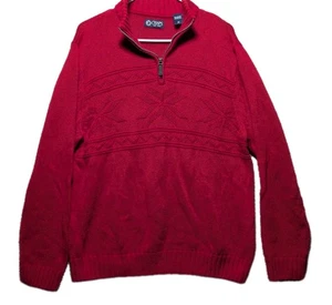 Chaps Mens 1/4 Zip Knit Sweater Size L Red Christmas Snowflake - Picture 1 of 6