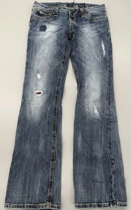 ReRock by EXPRESS - LOW Rise Boot Fit Stretch Blue Jeans - Distressed Sz 32 X 32 - Picture 1 of 15