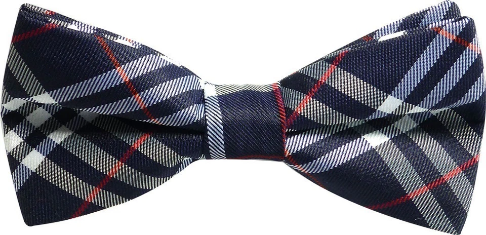 UNISEX ADULT KIDS BLUE WHITE RED PLAID TUXEDO ADJUSTABLE STRAP BOW TIE-NEW! - Image 1 of 1