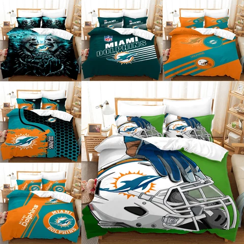 Miami Dolphins 3Pcs Bedding Set Fans Duvet/Comforter Cover Pillowcases Gift Cover