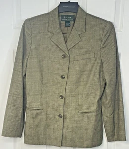 Lauren Ralph Lauren Wool Blazer Women M Houndstooth Plaid Button Front Office - Picture 1 of 9