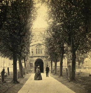 UK Warwickshire Stratford on Avon Church Old Stereoview Photo Bedford 1865 - Foto 1 di 3