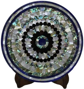 10" Black Modern Marble Plate Mop Abalone Shell Mosaic Art for Dining Table Deco - Picture 1 of 9