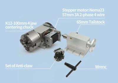 〖IT〗4th Axis Hollow CNC Rotary A asse di rotazione φ100mm 4 jaw 6:1 Nema23 Motor - Immagine 1 di 4
