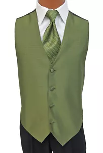 Men's Jean Yves Sterling Olive Green Tuxedo Vest & Tie Wedding Groom Prom - Picture 1 of 4