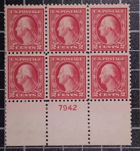 Scott 463 2 Cents Washington - OG MH - Plate Block Of 6 - #7942 - Error Plate - Picture 1 of 2