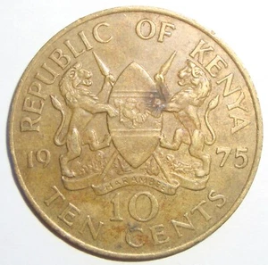 1975 KENYA TEN 10 CENTS NICE WORLD COIN - Picture 1 of 2