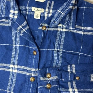 LL Bean Flannel Men's Small Blue Plaid Button Up Heavy Cotton Shirt Long Sleeve - Picture 1 of 6