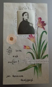 St. Gemma Galgani Holy Relic Parchment Card, Hand Signed, Made and Painted -RARE - Picture 1 of 2