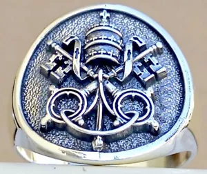 Sterlingsilber 925 Vatikan Christentum gekreuzte Schlüssel Krone St. Peter päpstlicher Ring - Bild 1 von 12