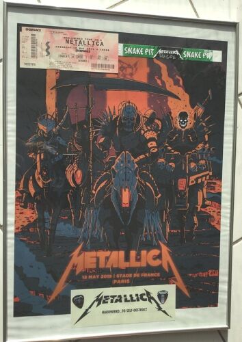 Metallica concert tour poster 12 may 2019 + ticket + pick + snake pit france