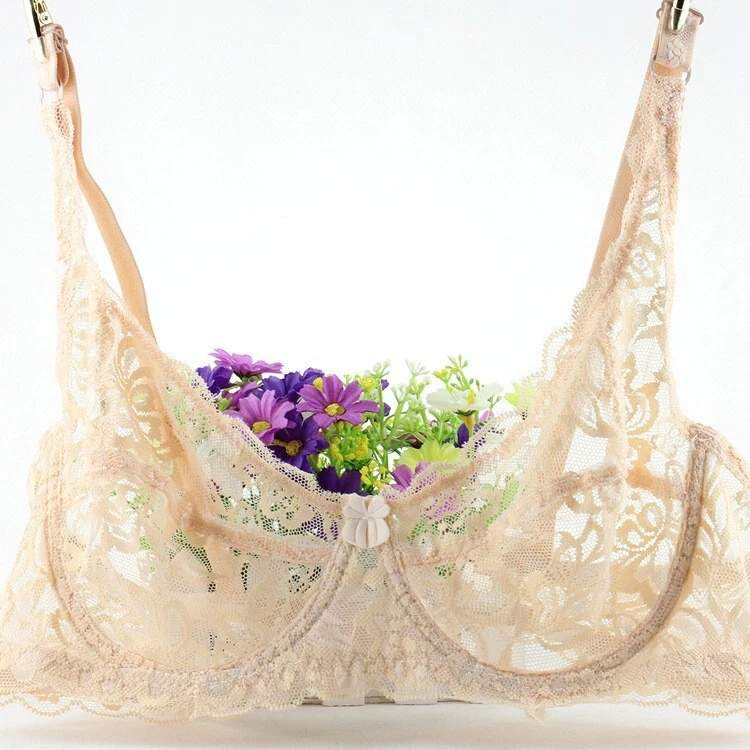 9 Colors Women Mesh Ultra Sheer Lace Ultra Thin Transparent Bra 34 36 38 40 BC - Image 1 of 4