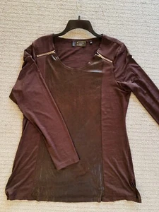 P Luca Milano Woman's XL Brown Stretch Tunic Top Front Zip Accent Long Sleeve - Picture 1 of 8