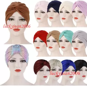 India Muslim Women Turban Hat Pleated Chemo Caps Beanie Bonnet Hair Loss Hats - Picture 1 of 53