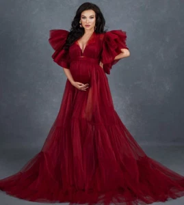Sexy Albornoz Para Mujer Embarazada Precioso Vestido de Gasa Rojo Albornoz Personalizado - Imagen 1 de 20