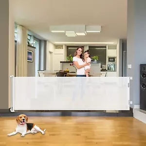Retractable Baby Gate 100"x35" Extra Wide Indoor Outdoor Pet Safety Mesh Barrier - Picture 1 of 10