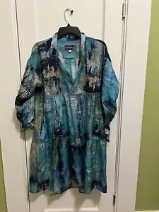 Johnny Was Pete&Greta 100% Silk Blue Button Down Roll Tab Sleeve Size M HOT!!! - Picture 1 of 13
