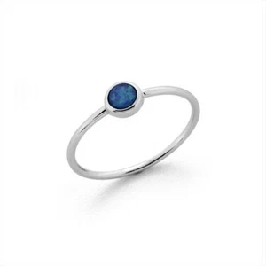 Round Blue Opal Mini Sterling Silver 925 Stack Ring Handmade Band Jewelry Gift - Picture 1 of 4