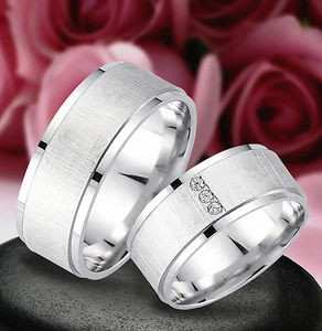 Silber Trauringe Eheringe Verlobungsringe mit 3 DIAMANTEN Gravur Gratis J310-3D - Bild 1 von 1
