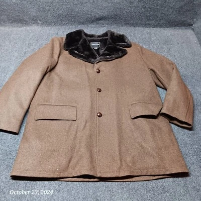 Vintage JCPenney Towncraft Wool Car Coat Lined Size 46 Long Brown Heavyweight - Image 1 of 4