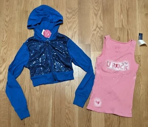 NWT Sz L 10 Gap Kids Pink Soft Bra Tank Top Justice Blue Crop Cardigan Hoodie - Picture 1 of 2