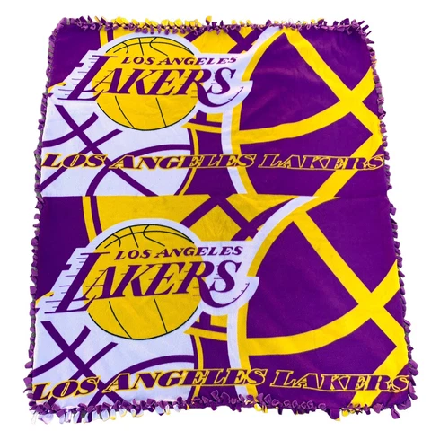 Vintage Los Angeles LA Lakers Basketball Fleece blanket Throw Fringe 64x54 EUC Cover