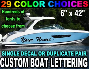DECALCOMANIA VINILE LETTERING BARCA 6" x 42" NOME PERSONALIZZATO STICKER DECAL SEGNO UNO O COPPIA - Foto 1 di 5