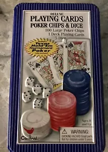 Cardinal Deluxe Playing Cards Poker Chips & Dice In Collectors Tin ~ New - Picture 1 of 4