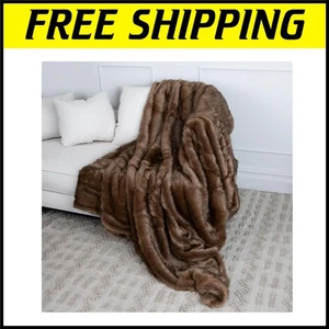 Super Soft Faux Fur Throw Blanket - 58" W x 60" L - Contemporary Autumn Sable - Picture 1 of 9