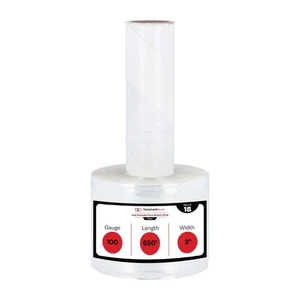 100 Gauge 3" x 650' Mini Extended Core Stretch Wrap Banding Film Clear 18 Rolls - Picture 1 of 9