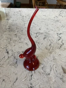 MCM MID CENTURY MODERN VIKING GLASS LARGE LONG TAIL BIRD RUBY RED 9 ” GLOWS - Picture 1 of 13