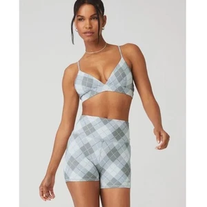 Alo Yoga Vapor Argyle Splendor Bra XS High Waist Shorts XXS Gravel / Titanium  - Picture 1 of 17