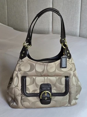 Coach Triple Campbell Hobo Canvas in Khaki Signature w/Leather Trim Shoulder Bag - Image 1 of 4