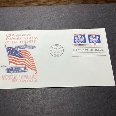1988-Official Mail 20c-#O138b-coil pair with Artmaster FDC flag, eagle & shield - Image 1 of 2