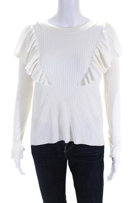 Top tejido ajustado blanco talla S Tularosa para mujer con volantes manga larga cuello redondo Foto 1 de 4