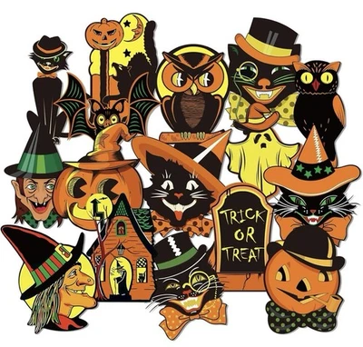 40 piezas decoraciones vintage de Halloween - recortes retro surtidos de calabaza, gato, búho Foto 1 de 4