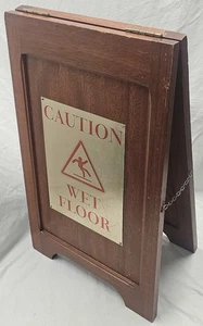 1960's Authentic Vintage 24" Wooden Caution Wet Floor Sign Recessed Panel Frame - Picture 1 of 24
