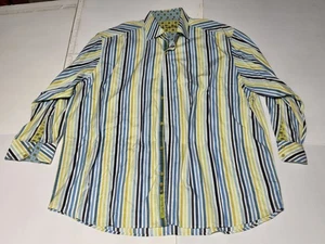 Robert Graham Long Sleeve Shirt Colorful Stripes And Contrast Cuff *SEE STAIN* - Picture 1 of 21
