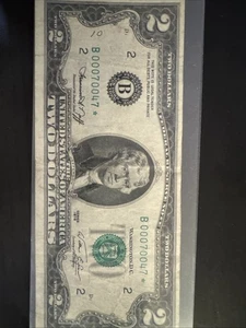 1976 US $2 Two Dollar Bill Federal Reserve Note STAR NOTE 00070047* - Picture 1 of 4