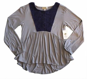 TUCKER + TATE Girls 8 Long Sleeve Gray Jersey Navy Lace Top NEW WITH TAGS - Picture 1 of 2