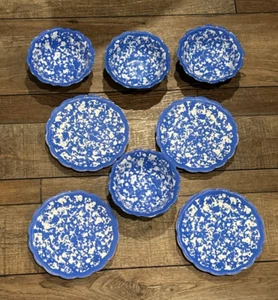 Pioneer Woman Cobalt Country Splatter 4 Dip Bowls & 4 Appetizer Plates Melamine - Picture 1 of 9