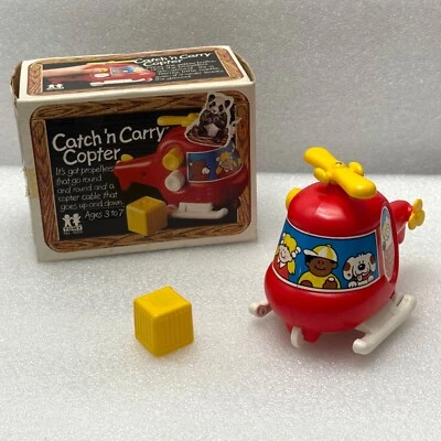 Vintage Catch and Carry Helicopter Copter w/ Original Block and Box by TOMY 1980 - Image 1 of 4